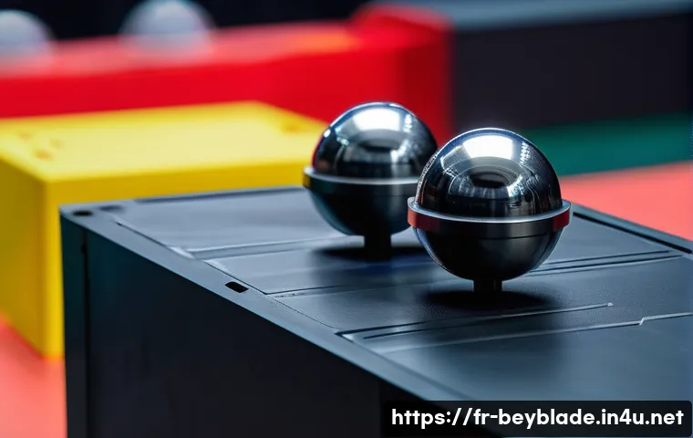 베이블레이드 버스트 vs 메탈 시리즈 - A dynamic close-up of two spinning tops in mid-battle: one heavy and metallic with visible rugged st...